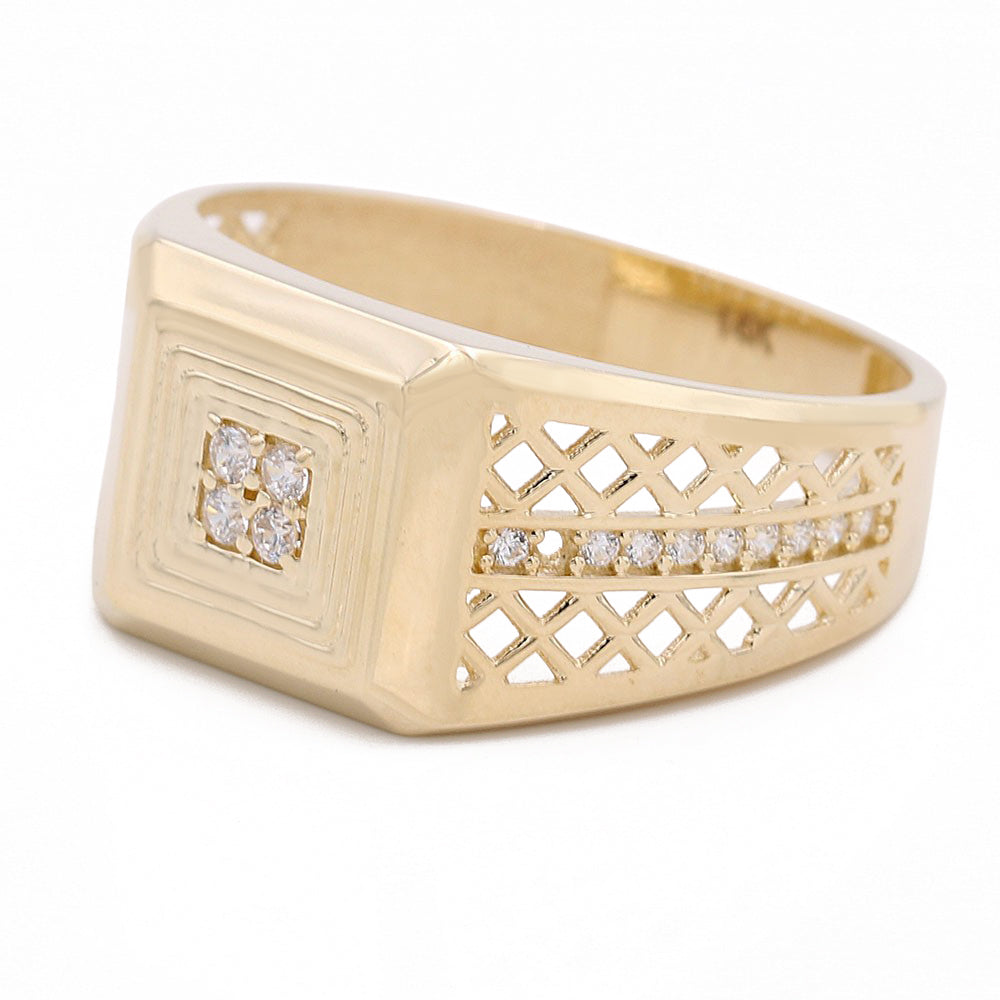 14K Yellow Gold Honeycomb Fashion Ring with Cubic Zirconias