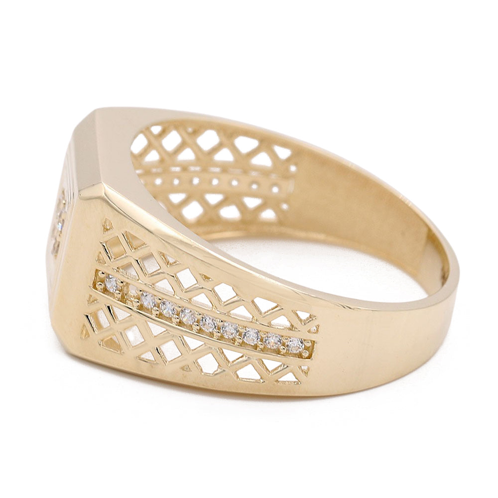 14K Yellow Gold Honeycomb Fashion Ring with Cubic Zirconias