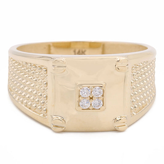 14K Yellow Gold Screw Fashion Ring with Cubic Zirconias