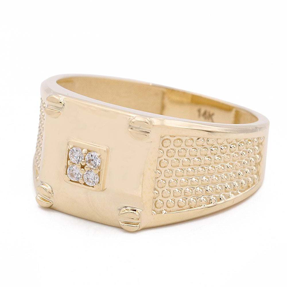 14K Yellow Gold Screw Fashion Ring with Cubic Zirconias