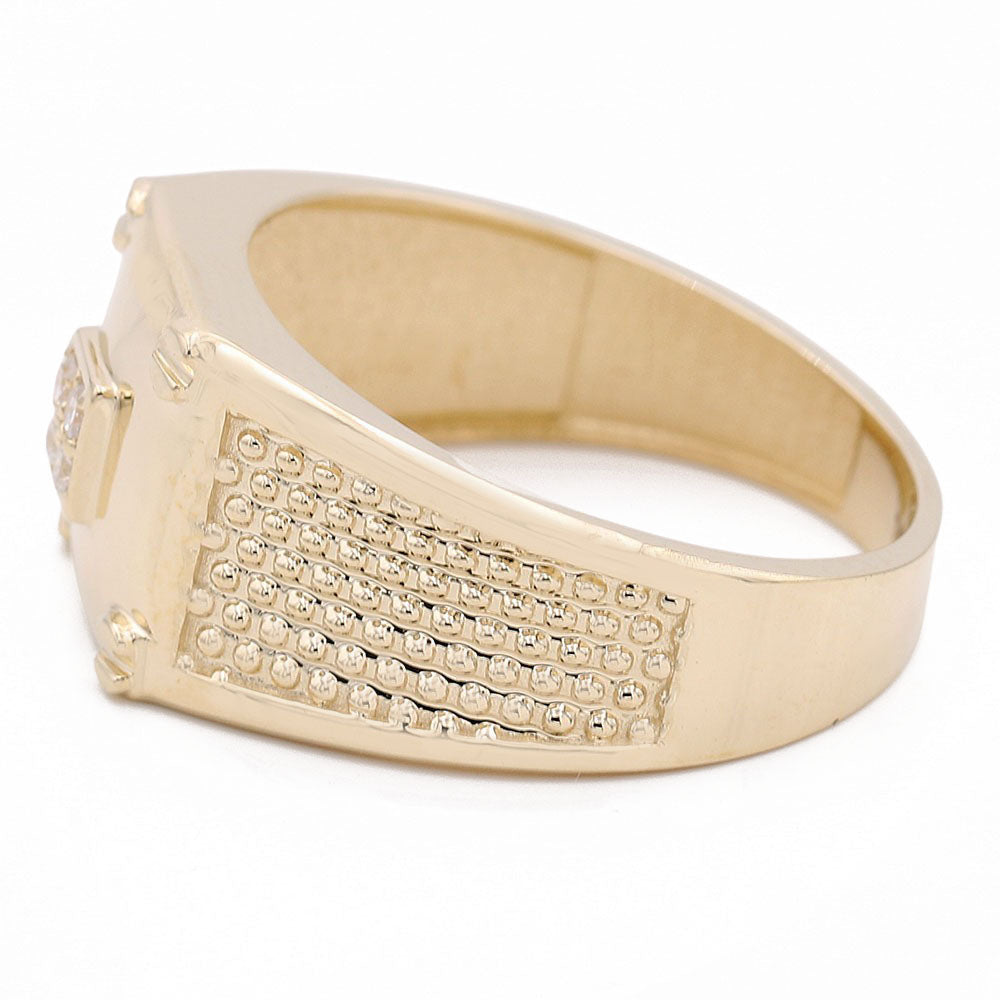 14K Yellow Gold Screw Fashion Ring with Cubic Zirconias