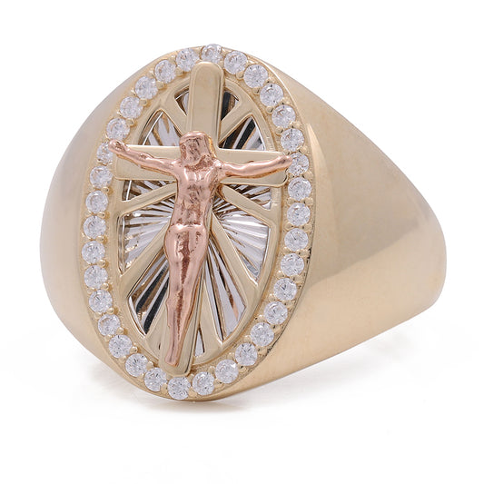 14K Rose and Yellow Gold Christ on the Cross with Cubic Zirconias