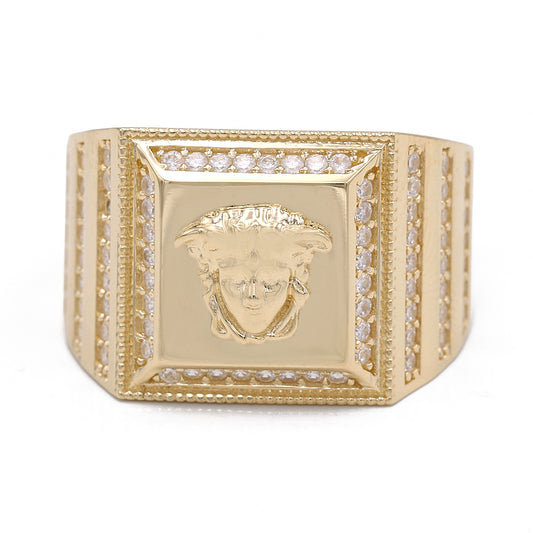 14K Yellow Gold Fashion Medusa Head Design Ring with Cubic Zirconias