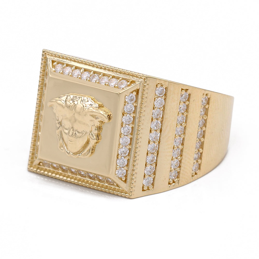 14K Yellow Gold Fashion Medusa Head Design Ring with Cubic Zirconias