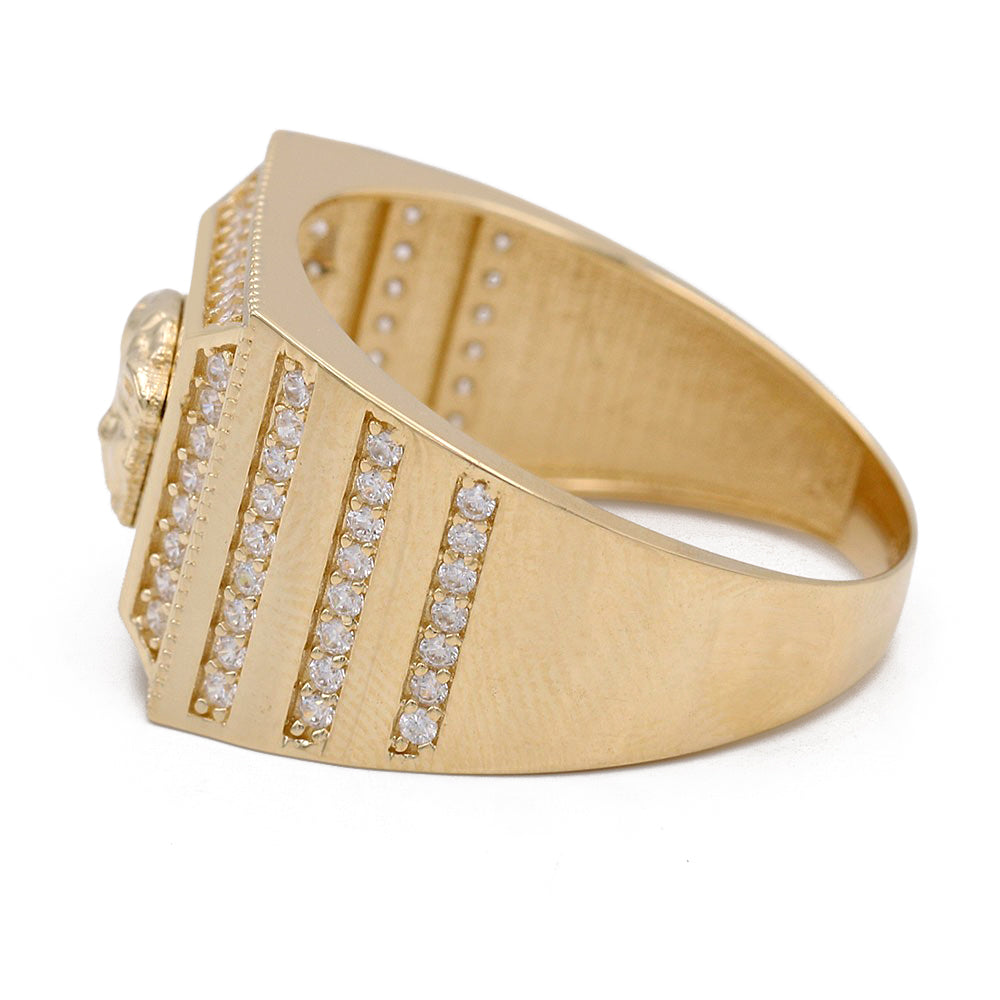 14K Yellow Gold Fashion Medusa Head Design Ring with Cubic Zirconias