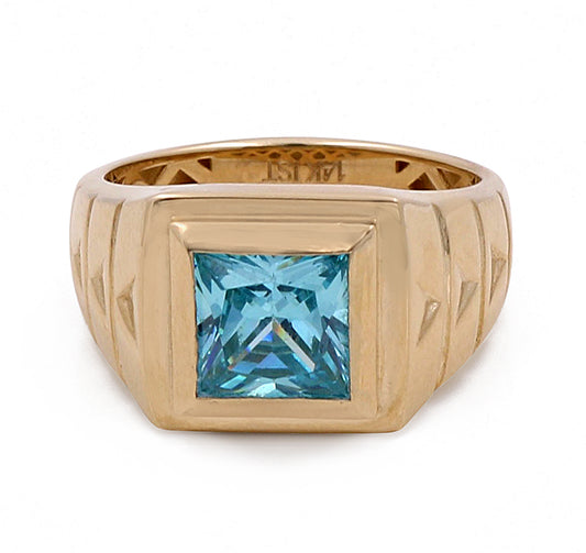 14K Yellow Gold Men's Fashion Ring with Blue Center Stone