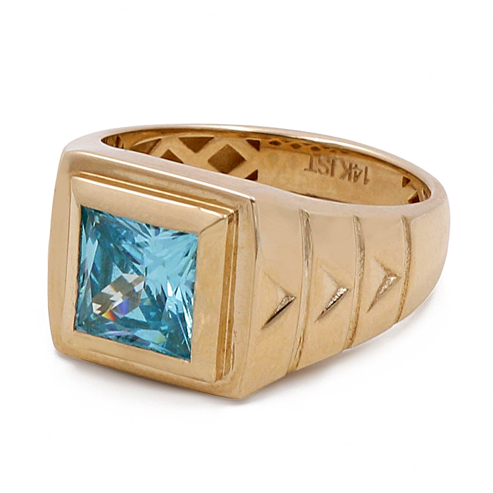 14K Yellow Gold Men's Fashion Ring with Blue Center Stone