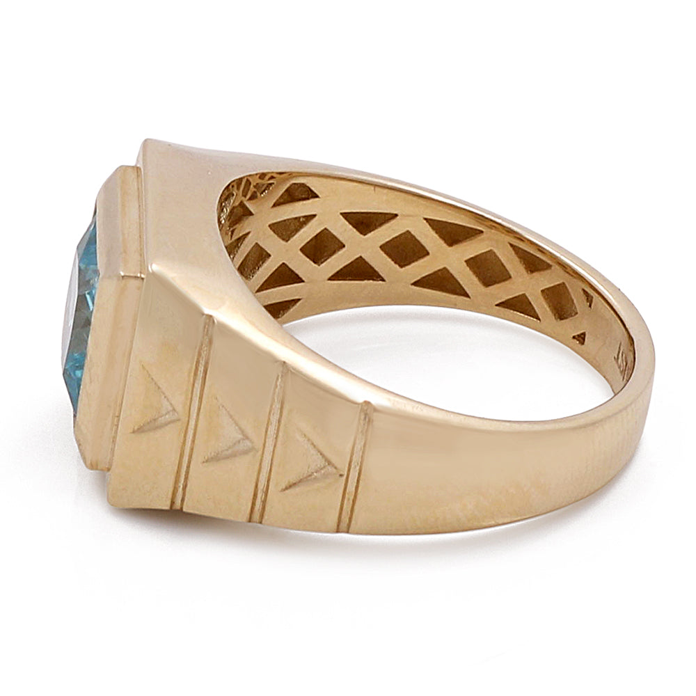 14K Yellow Gold Men's Fashion Ring with Blue Center Stone