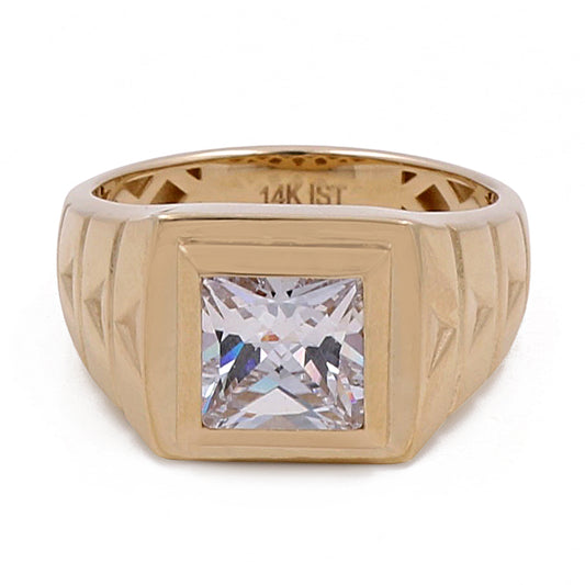 14K Yellow Gold Men's Ring with Zirconia Center Stone