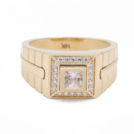 14K Yellow Gold Fashion Center Stone Design Ring