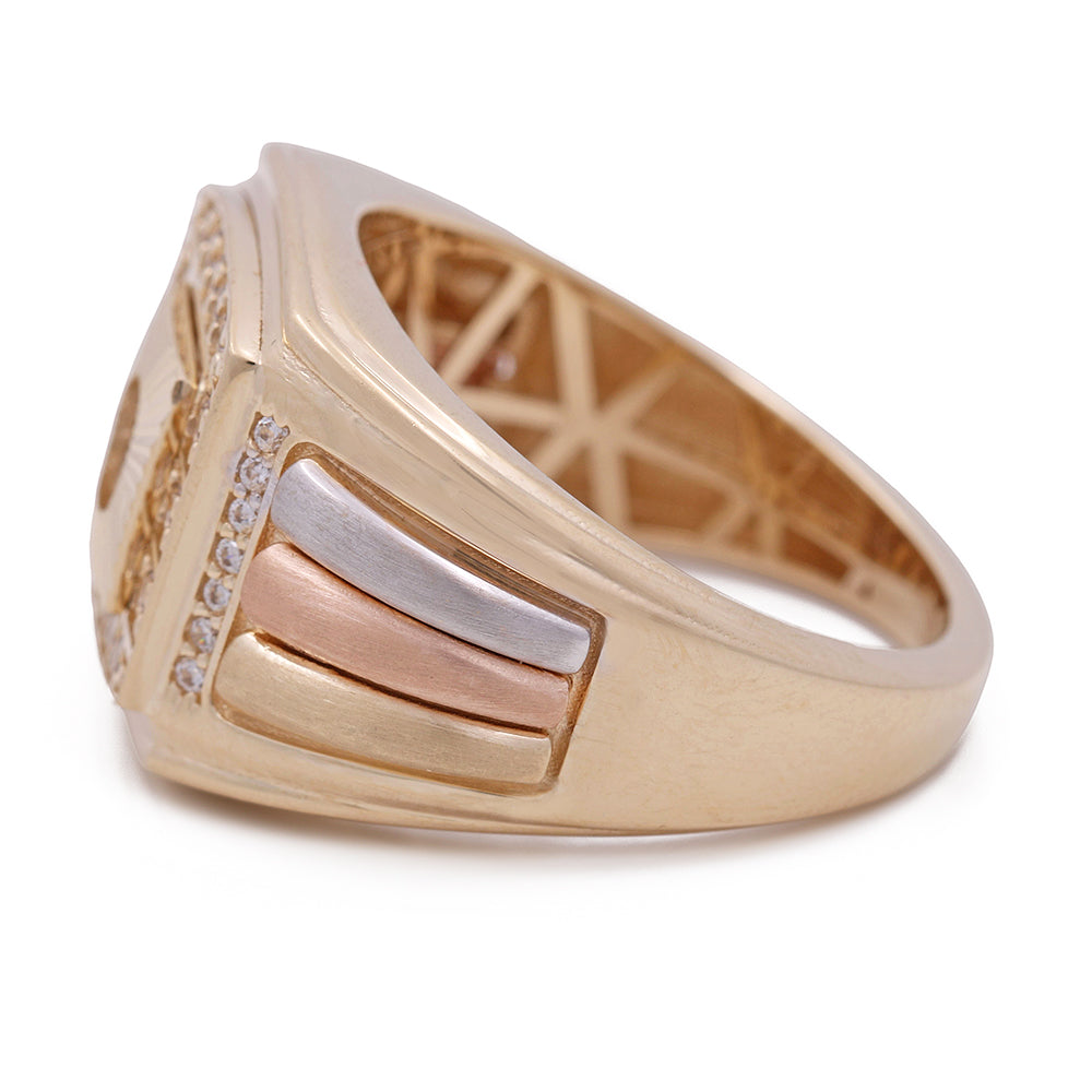 14K Tricolor Gold Men's Fashion Ring with Cubic Zirconias