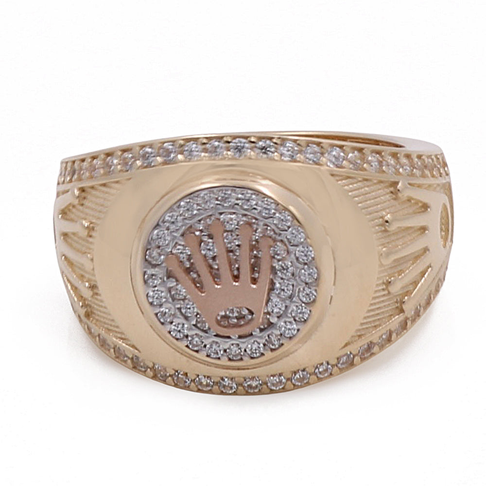 14K Yellow and Rose Gold Men's Ring with Fashion Logo and Cubic Zirconias