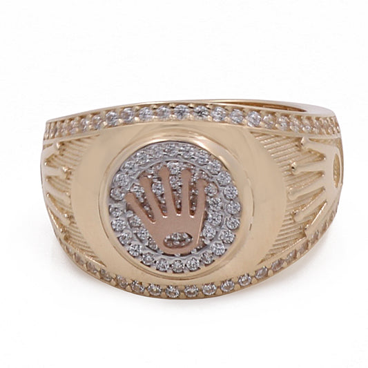 14K Yellow and Rose Gold Men's Ring with Fashion Logo and Cubic Zirconias