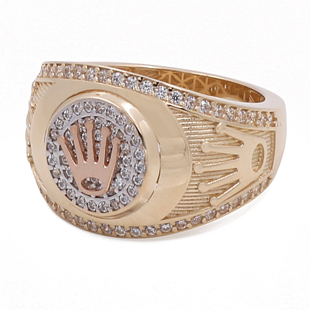 14K Yellow and Rose Gold Men's Ring with Fashion Logo and Cubic Zirconias