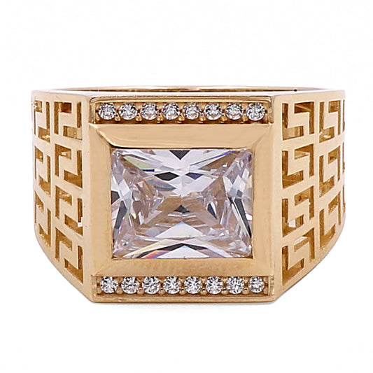 14K Yellow Gold Men's Ring with Cubic Zirconias
