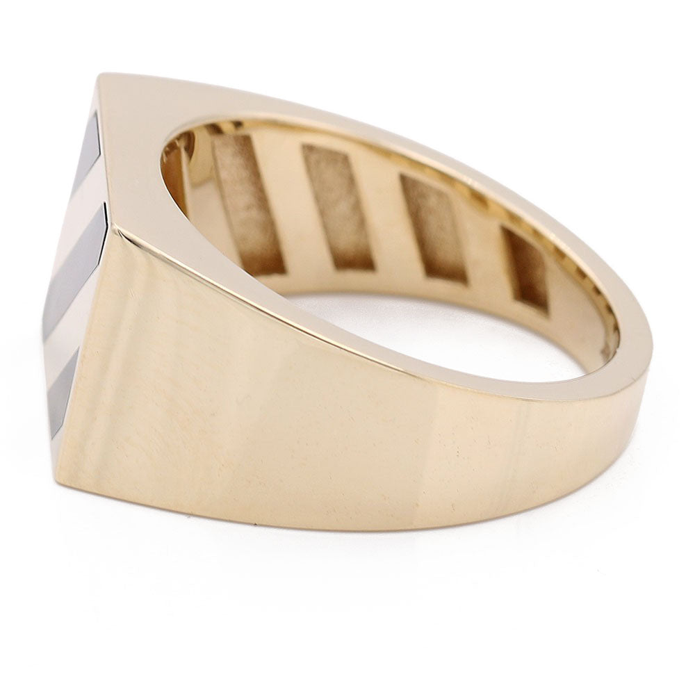 14K Yellow Gold Stripes Ring with Black Stones