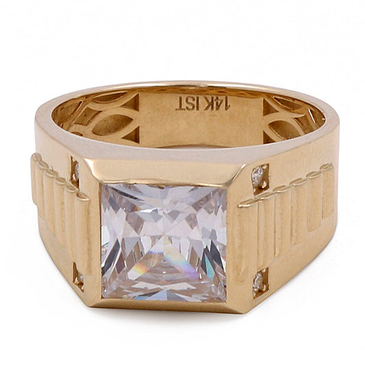 14K Yellow Gold Men's Ring with Cubic Zirconias