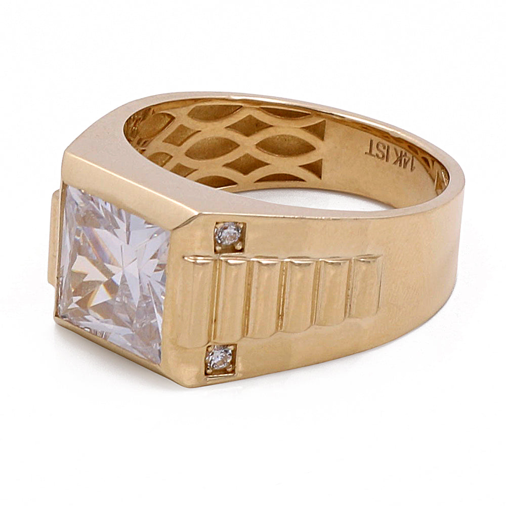 14K Yellow Gold Men's Ring with Cubic Zirconias