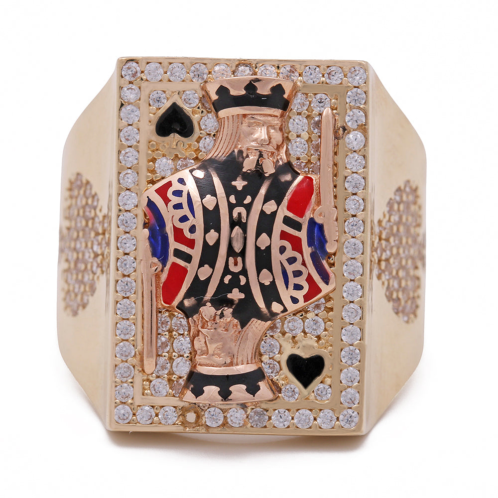 14K Yellow and Rose Gold Men's Playing Cards Ring with Color Stones