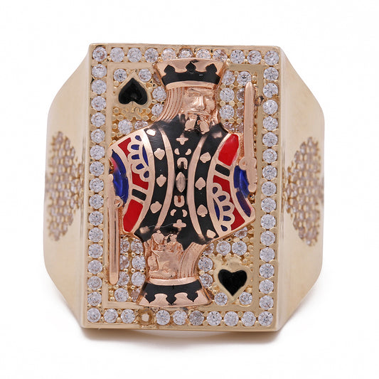 14K Yellow and Rose Gold Men's Playing Cards Ring with Color Stones