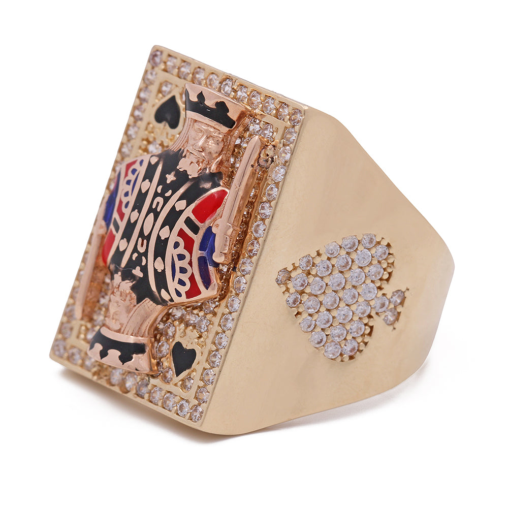 14K Yellow and Rose Gold Men's Playing Cards Ring with Color Stones