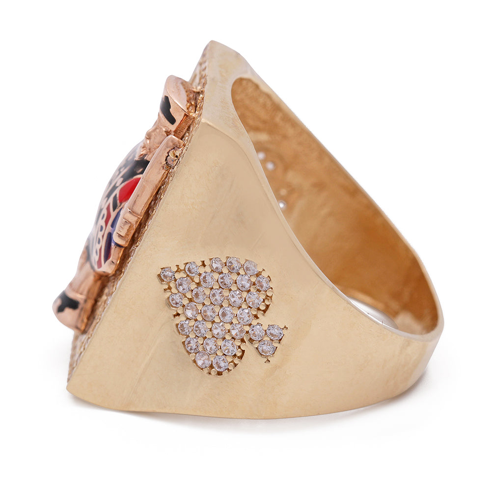 14K Yellow and Rose Gold Men's Playing Cards Ring with Color Stones