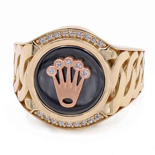 14K Yellow and Rose Gold Men's Ring with Cubic Zirconias