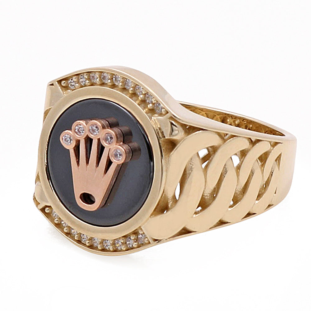 14K Yellow and Rose Gold Men's Ring with Cubic Zirconias