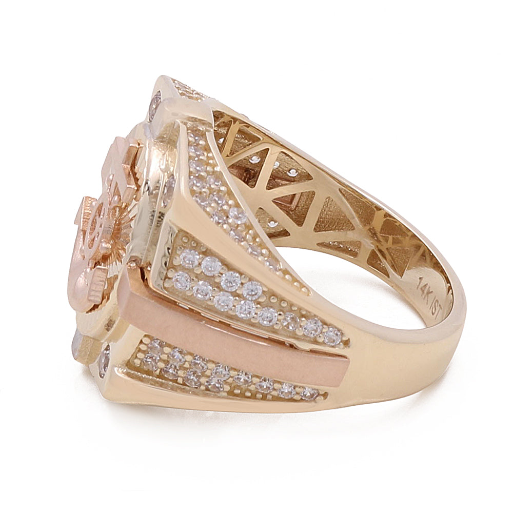 14K Rose and Yellow Gold Fashion Anchor Ring with Cubic Zirconias