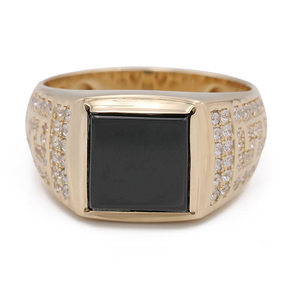 14K Yellow Black Color Center Stone Ring with Cubic Zirconias
