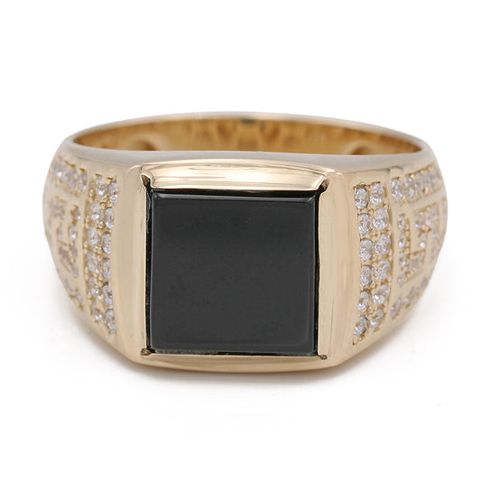 14K Yellow Black Color Center Stone Ring with Cubic Zirconias