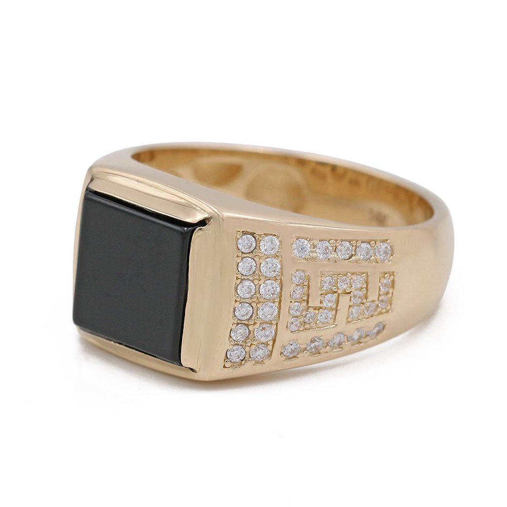 14K Yellow Black Color Center Stone Ring with Cubic Zirconias