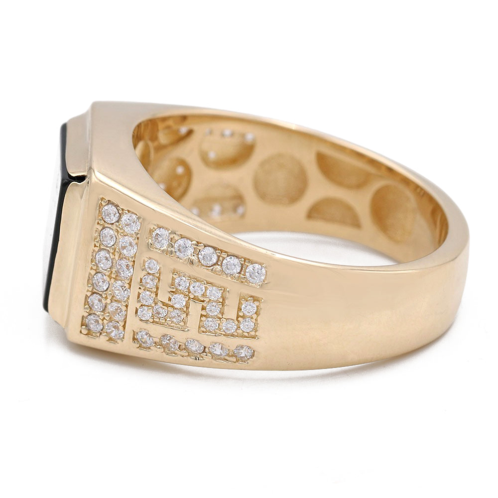 14K Yellow Black Color Center Stone Ring with Cubic Zirconias