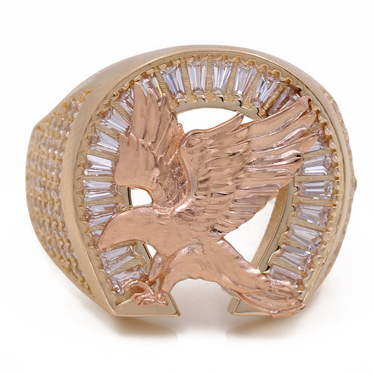 14K Yellow and Rose Eagle Ring with Cubic Zirconias