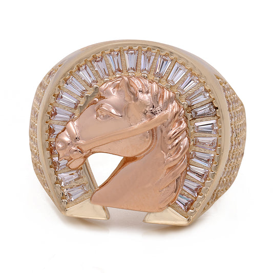 14K Yellow and Rose Horse Ring with Cubic Zirconias