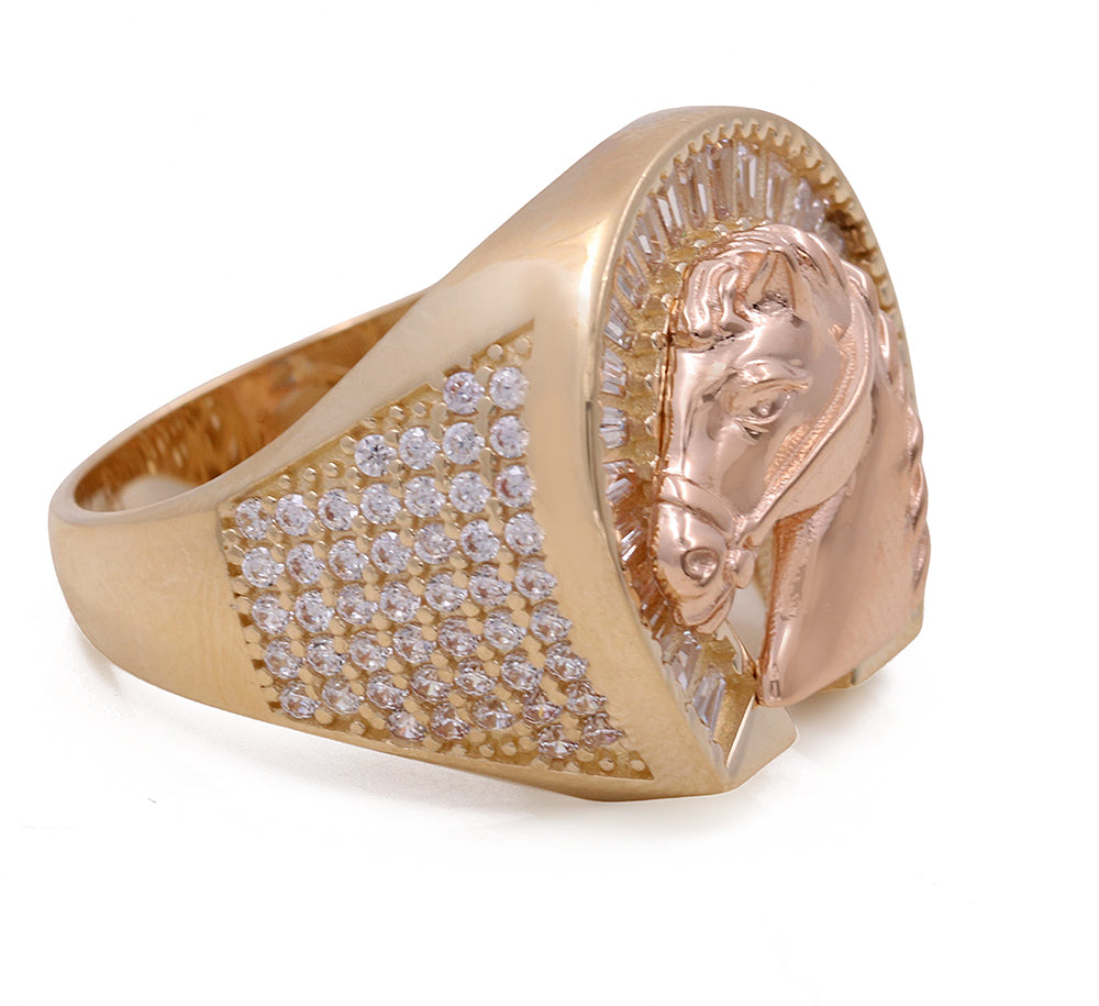 14K Yellow and Rose Horse Ring with Cubic Zirconias