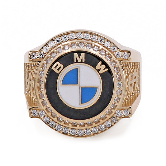 14K Yellow Gold Men's Ring with Color Stones and Cubic Ziconias