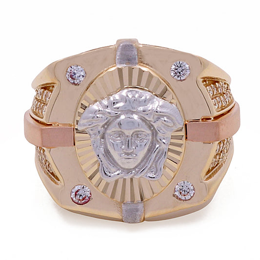 14K Rose and Yellow Fashion Medusa Ring with Cubic Zirconias