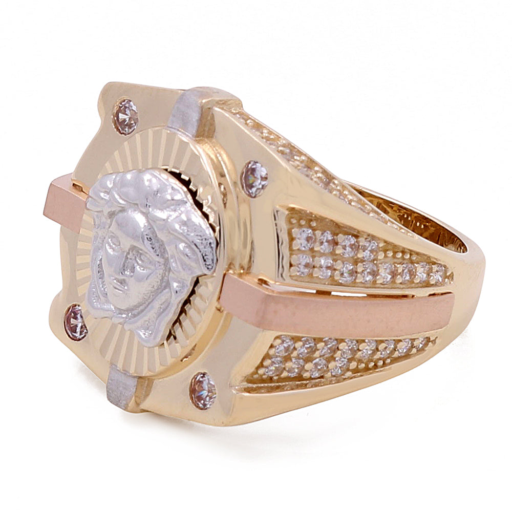 14K Rose and Yellow Fashion Medusa Ring with Cubic Zirconias