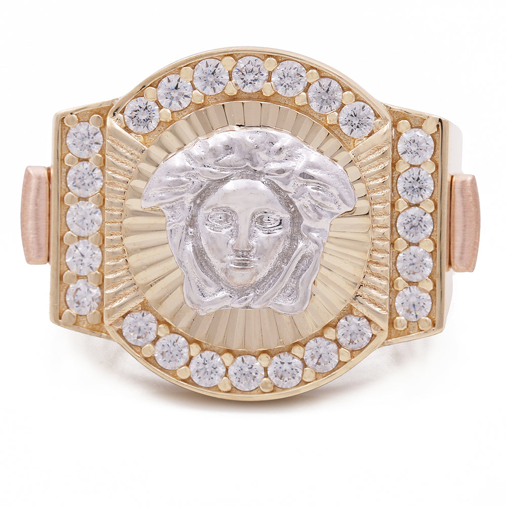 14K Yellow and Rose Gold Fashion Men's Ring with Cubic Zirconias