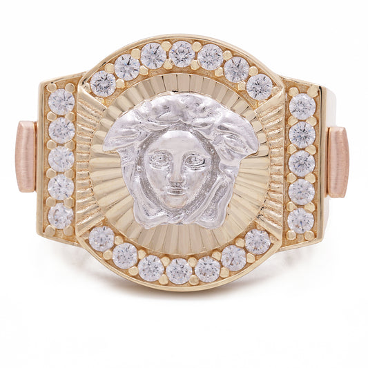14K Yellow and Rose Gold Fashion Men's Ring with Cubic Zirconias