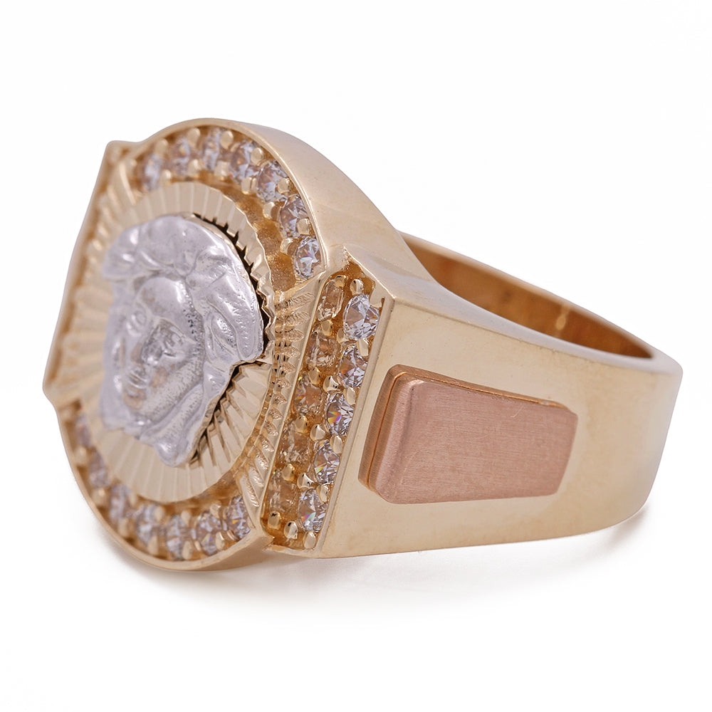 14K Yellow and Rose Gold Fashion Men's Ring with Cubic Zirconias