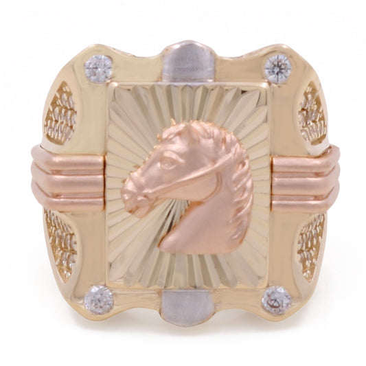14K Rose and Yellow Fashion Horse Ring with Cubic Zirconias