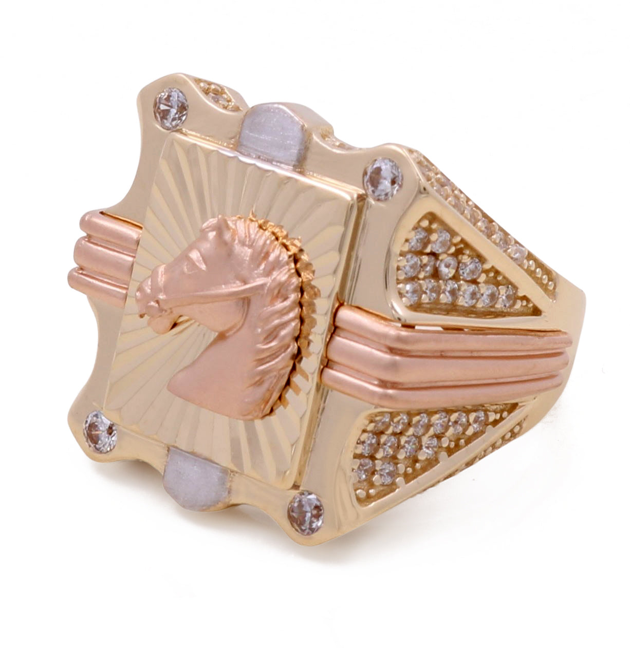 14K Rose and Yellow Fashion Horse Ring with Cubic Zirconias
