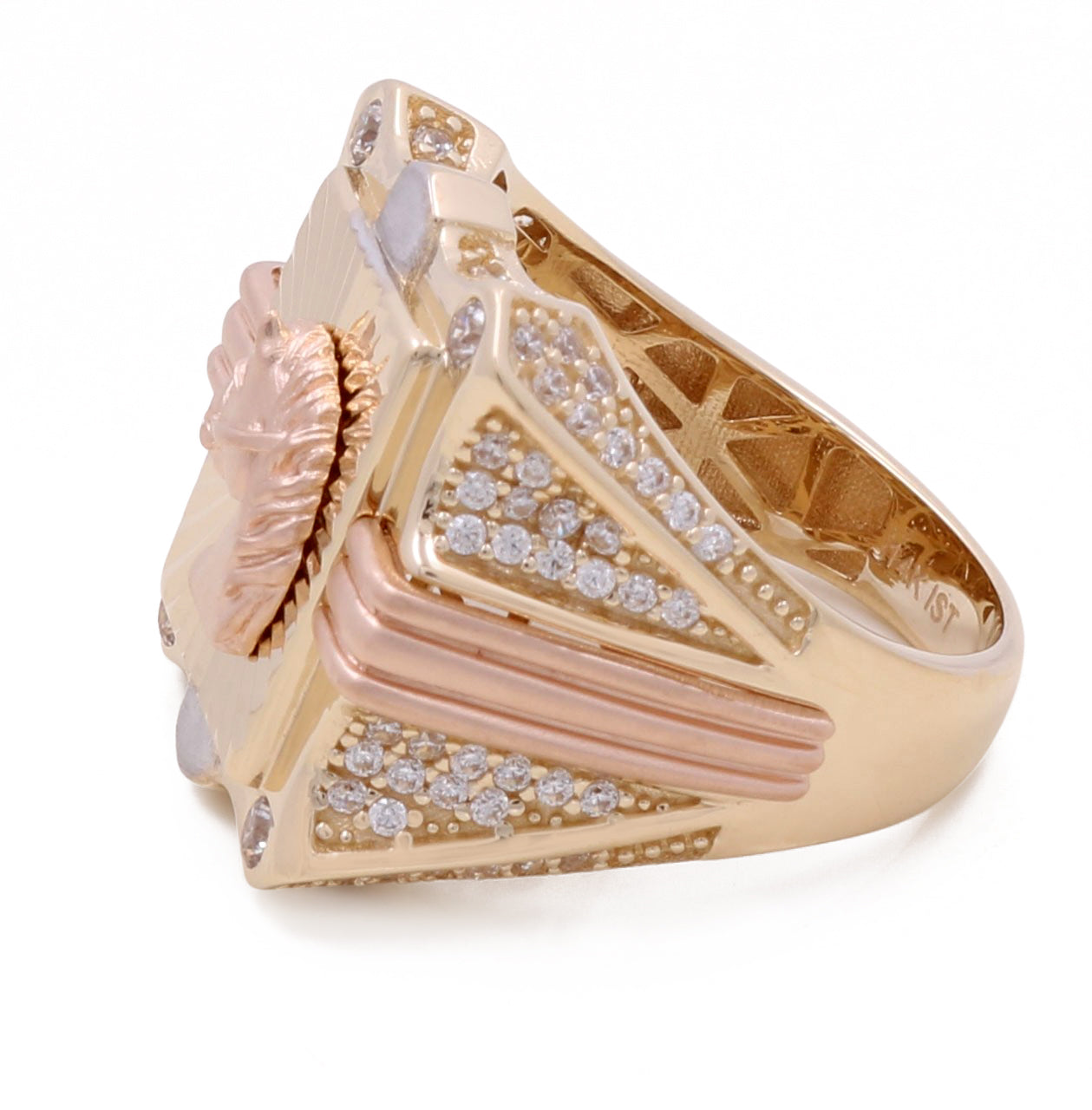 14K Rose and Yellow Fashion Horse Ring with Cubic Zirconias