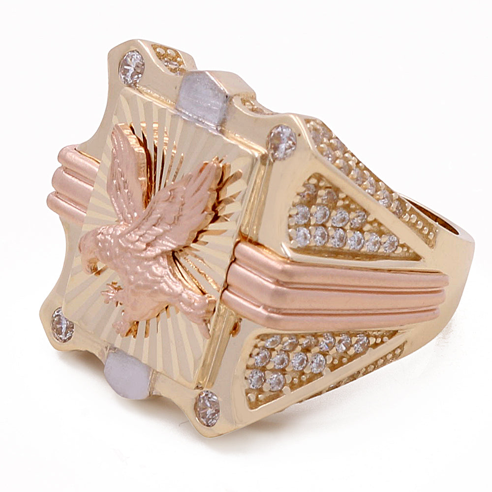 14K Rose and Yellow Gold Eagle Ring with Cubic Zirconias