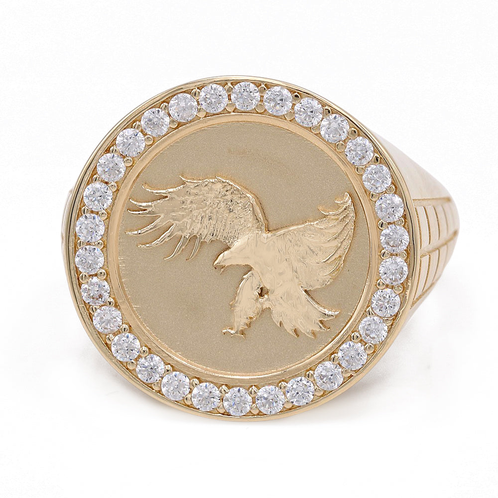 14K Yellow Gold Fashion Eagle Ring with Cubic Zirconias