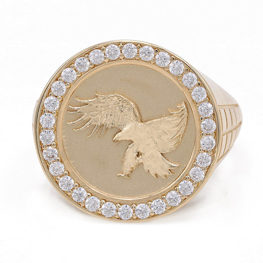 14K Yellow Gold Fashion Eagle Ring with Cubic Zirconias