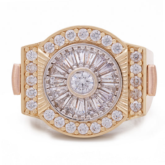 14K Yellow and Rose Gold Men's Ring with Cubic Zirconias