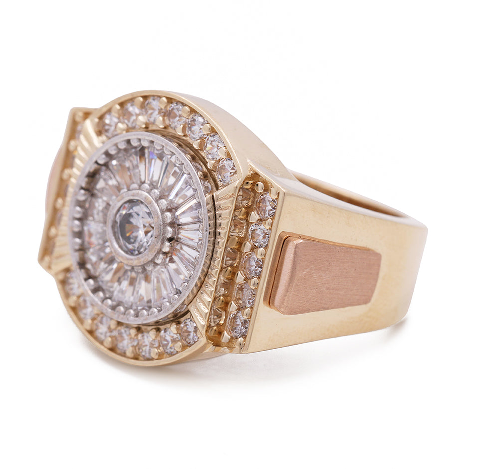 14K Yellow and Rose Gold Men's Ring with Cubic Zirconias